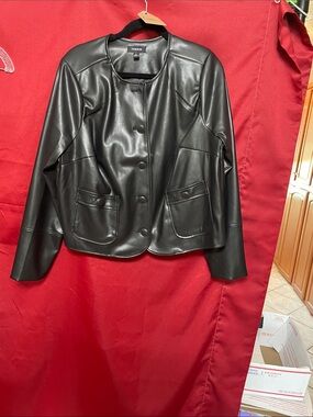 #O 007 size 0 Torrid Black Faux Leather Button Jacket